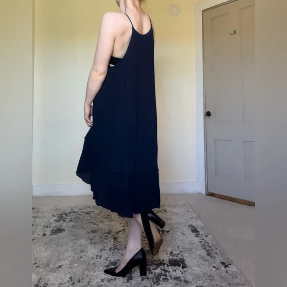 Philosophy Blue and Gold Tiered High Low Sundress Beach Coverup Flowy Stretchy - Picture 12 of 12